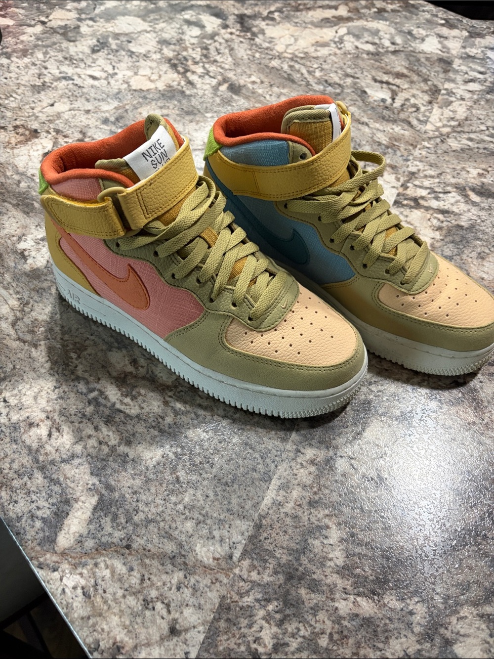 Nike Men's High-Top Sneakers — Peach, Blue & Olive Multicolor
